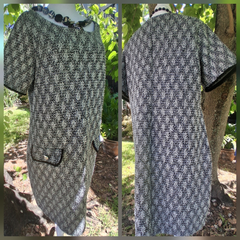 🔥Isaac Mizrahi Black White Tweed Midi Dress Size Large EUC & FREE GIFT - Picture 3 of 15